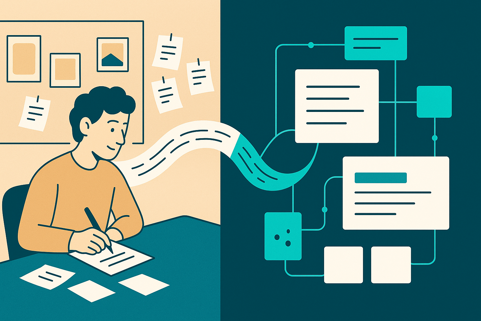 Human Content vs AI: Authentic Storytelling In‑post illustrative spot: Warm, semi-realistic illustration of a small business owner telling their story to a customer over coffee, subtle bokeh background, inviting colors, suitable as blog article image