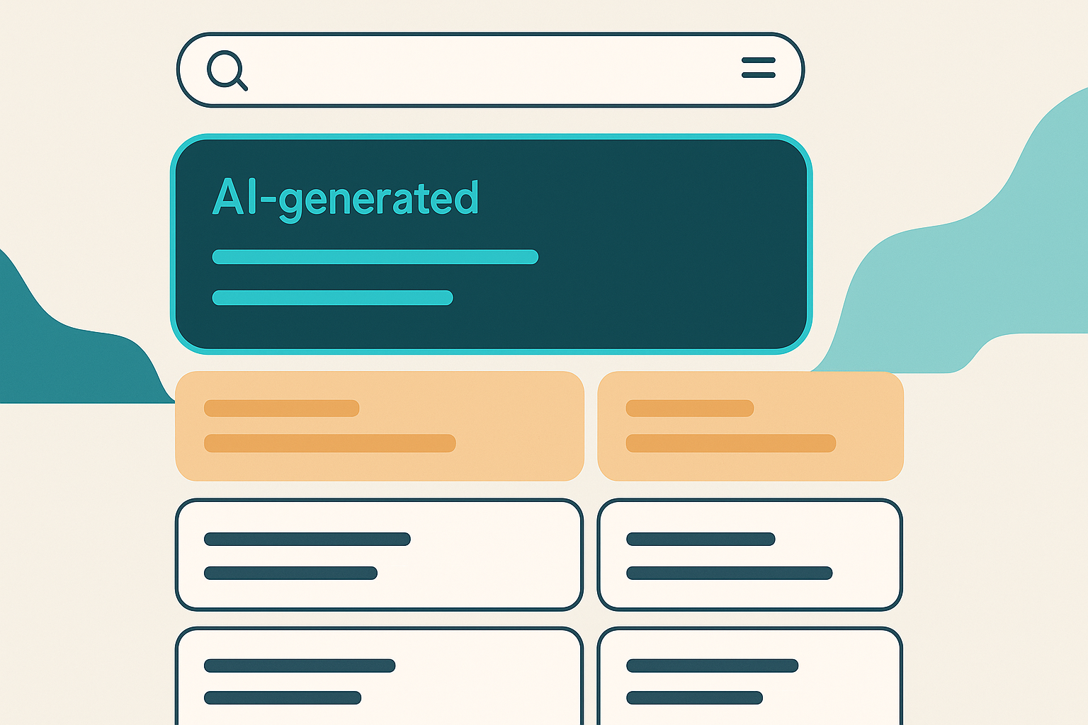 Google AI Overviews dominating SERP above paid search ads flat vector illustration