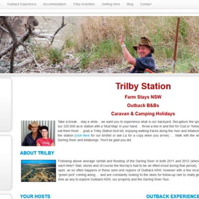 Website design for Trilby Station featuring farm stays, bed and breakfast, and caravan camping in outback NSW